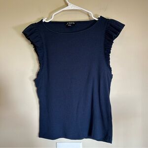 J. Crew‎ Vintage rib ruffle boatneck tank top Navy Medium BY423